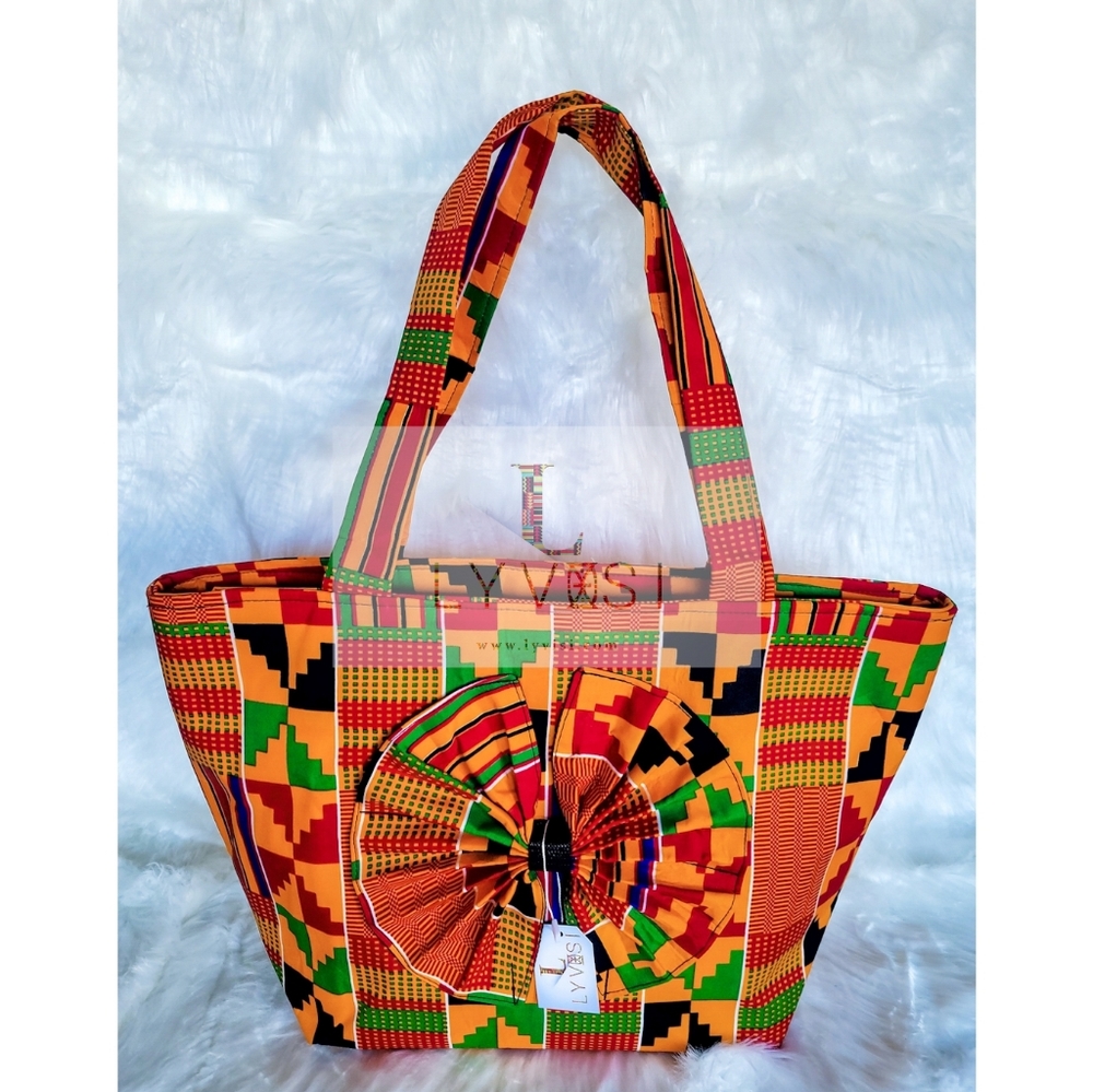 Adah  Africa Print Kente Bow tote